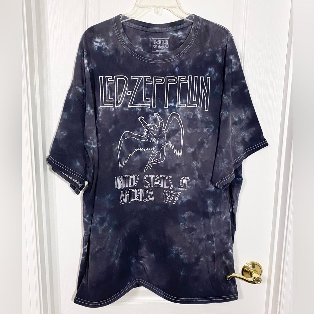 Led Zeppelin Angel 1977 Tie Dye Band Tee Black Men’s 3XL